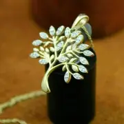 2.00Ct Round Cut Simulated Diamond Women's Tree Pendant 14k Yellow Gold Finish