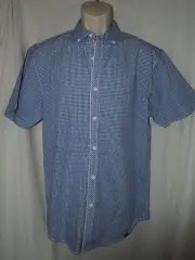 Marc Ecko Cut and Sew Blue Gingham Short Sleeve Button Down size Large