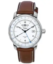 Zeppelin 100 Jahre GMT Leather Strap Silver Dial Automatic 86661 50M Mens Watch
