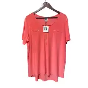 NWT Anne Klein Peach short sleeve 1/4 zip front flowy top 2X