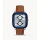 FOSSIL 美國最受歡迎頂尖運動時尚方塊三眼腕錶-藍+咖啡-BQ2658