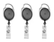 RETRACTABLE BADGE HOLDER CARABINER PULL KEY ID CARD TRANSLUCENT BLACK 10 pieces