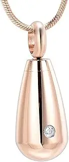 KETIME Inlay Clear Zircon Teardrop Memorial Urn Necklace for Ashes-Stainless Steel Cremation Jewelry for Human/Pet Keepsake Gift