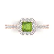 1.4ct Princess Real Peridot Promise Bridal Wedding Classic Ring 14k Rose Gold