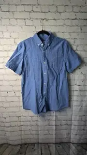 VINEYARD VINES Youth XL Seersucker Whale Shirt Blue Short Sleeves Button Up Blue