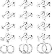 [Sanfenly] Hypoallergenic Surgical Steel Earrings for Sensitive Ears 14K Gold Flat Back Stud Earrings for Women Men Small Stainless Steel Stud Hoop Screw Back Cartilage Earring Set for Multiple Piercing