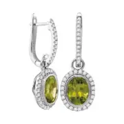 14kt White Gold Womens Round Natural Peridot Diamond Oval Dangle Earrings 3