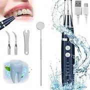 Electric Teeth Cleaning Kit IPX6 Waterproof Ultrasonic Teeth Cleaner with LED Light 5 Adjustable Modes 3 Replacement Heads 1 Oral Mirror 1500mAh Rechargeable(Blue)