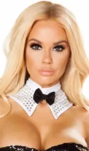 Rhinestone Tuxedo Choker Collar Black Bow Tie Costume White NEC10120