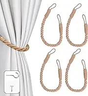OCIOLI 4-Piece Curtain Tiebacks with Twisted Hemp Rope - Decorative Handmade Holdbacks for Curtains (Khaki)