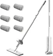 Mop Flat Mop 360° Rotatable Flat Cleaning Mop,Comes with 6 Washable mop Pads（36CM Long）, Hands-Free self wrinkling mop, Dust Mop, Wet and Dry Use