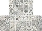 Anti Fatigue Kitchen Rugs Set 2 Piece Cushioned Non Slip Kitchen Floor Mat PVC Waterproof Kitchen Carpet Rug Runner Comfort Standing Mats for Sink Laundry 17"X48"+17"X28"