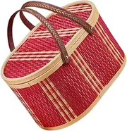 DOITOOL Box Bamboo Storage Box with Lid Oval Tote Basket Woven Picnic Organizer for Fruits Eggs and Miscellaneous Items Handy Swing Handle for Home and Office Use