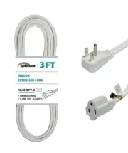 Flat Plug Extension Cord, UL Listed, Indoor Extension Cord 16 Gauge 3FT White