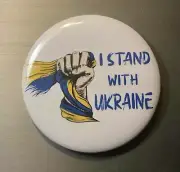 I STAND WITH UKRAINE PIN BUTTON 2.25" peace antiwar activist support zelensky #8