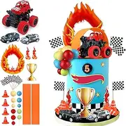 30PCS Truck Cake Decorations Toppers With Red Blue Yellow Green Balls for Racing Car Themed Party Supplies