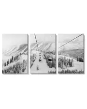 Stupell Industries Snowy Ski Mountain Tops Landscape Gondola Ride Adventure Triptych Stretched Canvas Wall Art Set by Danita Del