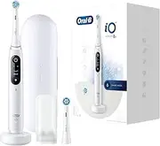 Oral-B iO Series 8 Electric Toothbrush, 2 Replacement Brushes, 6 Cleaning Modes for Dental Care, Magnetic Technology, Colour Display & Travel Case, Designed by Braun, White Alabaster