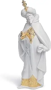 [LLADRÓ] King Balthasar Nativity Figurine. Golden Lustre. Porcelain Three Wise Men Figure.