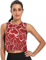 [Joisal] Lightning Red Background Muscle Shirts for Women Sleeveless Running Tank Top, Valentine's Day Hearts, Medium