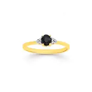 9ct Gold Sapphire & Diamond Dress Ring in Black