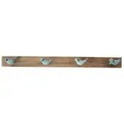 4 Bird Hooks Hand Made Blue Distressed Cast Iron on Wood