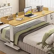 CUPKEE Overbed Table Laptop Cart with Wheels,Height Adjustable Rolling Over-The-Bed Laptop Desk with Raised Baffle,Home Office Bedroom Hospital Workstation,B,130cm