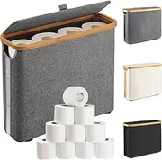 Toilet Paper Storage Basket, Toilet Paper Storage with Lid, Toilet Paper Organizer for Bathroom, Free Standing Toilet Paper Holder, Toilets Holder for Up to 12 Rolls, for Bathroom (Grey)