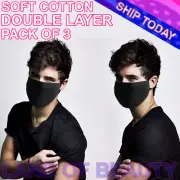 3PCS Cotton Face Black Mask Double Layer Reusable and Washable Unisex