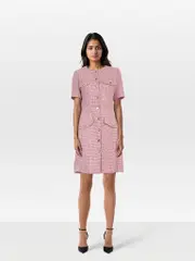 Pink Houndstooth Button Down Dress