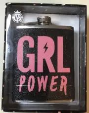 Wild Eye Designs GIRL GRL POWER Black Glitter & Pink Hip Flask Holiday New Years
