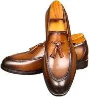 ZJSCNBE Tassel Loafers Men's British Style High-end Leather Shoes Summer Casual Business Loafers Slip-on(Brown,40)