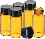 uxcell Small Glass Sample Bottles with Lids, 5 Pcs 10ml Amber Glass Vials with Black Screw Caps Mini Leak Proof Reagent Sealed Bottles with Scale for Solid Liquid Powder Storage