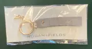 Rodan + Fields Gray Leather & Gold Tone Metal Signature R&F Charm Key Chain