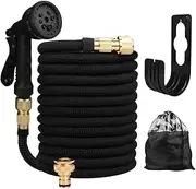 Garden Water Hose Expandable Double Metal Connector High Pressure PVC Reel Magic Water Pipes for Garden Farm Irrigation Car Wash(Black,50FT-15M Extended)