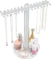 STORi Clear Plastic Hanging Jewelry Organizer | Holds 30 Individual Necklaces on the Pegs & Sorts Small Jewelry in the Bottom Divided Holder | Made in USA