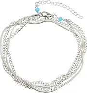 [kejlyouejn] Women Dainty Anklet Double Layered Chain Tassel Beads Summer Ankle Bracelet Boho Beach Foot Chain