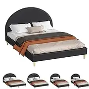 ALFORDSON Bed Frame Base Double Size with Linen Fabric Upholstery Upholstery, Bed Platform Foundation with Headboard for Mattress Topper, Calla Fabric Charcoal
