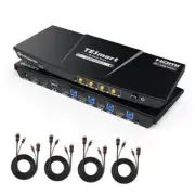 8K@60Hz HDMI KVM Switch 1 Monitor 4 Computers USB 3.0, KVM Switch 4 Port