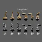 20G 0.8mm L Shape Bar Nose Studs Zircon Stainless Steel Nose Ring Body Piercing