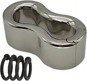 CHENLIQING SM stainless steel testicle ring cock ring extra thick heavy testicle stretcher metal ball stretcher testicle weight scrotum pendant stretch rings with 4 size silicone ring set(B)