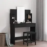 Vanity Desk with 4 Small Shelves, Makeup Table with Mirror, Dressing Table with 2 Drawer for Bedroom, Living Room, Easy Assemble, 96x39x142 cm, Black