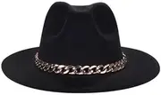 [TEAFIRST] Wide Brim Wool Fedora with Chain Jazz Hat Trilby Cuban Sun Cap Panama Winter