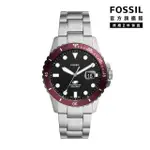 【FOSSIL 官方旗艦館】FOSSIL BLUE 極簡撞色日曆指針手錶 銀色不鏽鋼錶帶 42 MM FS6013