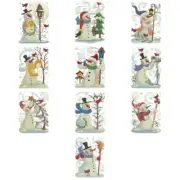 EMBROIDERED QUILT BLOCKS A SET OF 10 - COUNTRY SNOWMEN QUILT BLOCKS