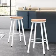 [ALFORDSON] Bar Stools Set of 2 Retro Vintage Dining Chair with 67cm Seat Height Rocio Industrial Wooden Counter Bar Chair Kitchen Backless Barstools with Footrest for Dining Room Counter Bar White