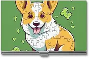 [VFMKT] Slim Metal Business Card Holder Portable Business Card Case Pocket Name Card Holder Corgi Puzzle Wallet for Men Women Office Travel