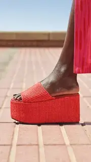 SIMON MILLER F105 Blackout Spicy Red Woven Raffia Straw Platform Slide Sandal 39