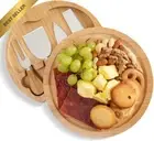 Round Bamboo Charcuterie Board & Knife Set, Slide-Out Drawer, Wooden Cheese Cutt