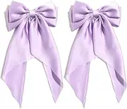 Furling Pompoms Pack of 2 Big Bow Hair Barrette Clips Soft Satin Silky Bowknot with long Tail French Barrette Hair Clip Hair Scrunchie Cute Gifts for Women Girls (Lilac)